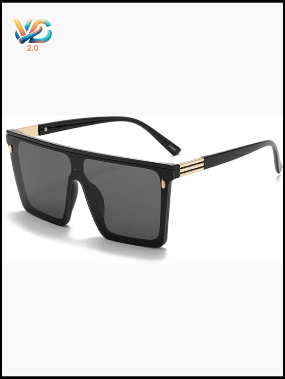 Square Oversized Sunglasses Trendy Flat Top Black Gold UV400 Protection Unisex